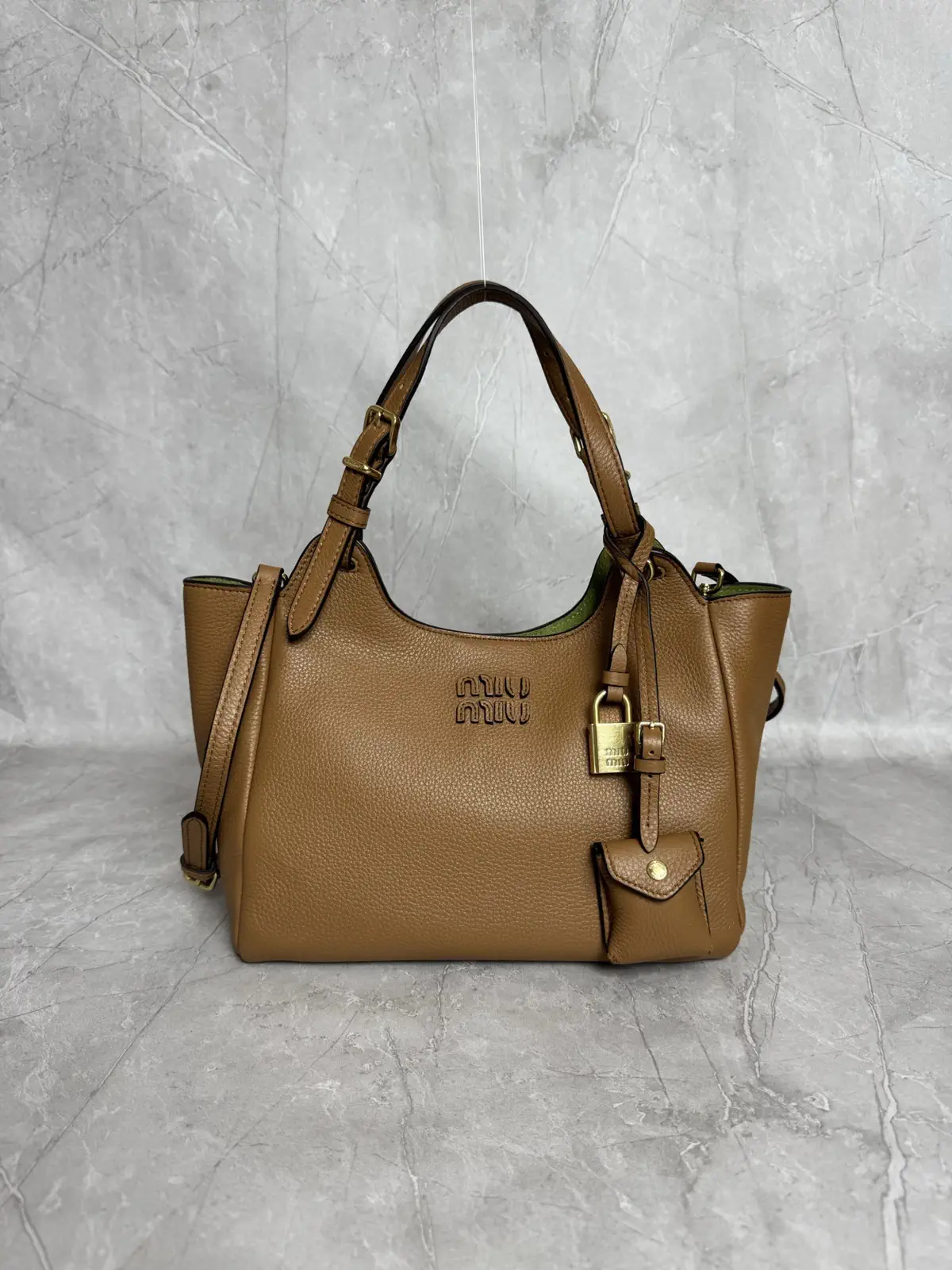 Miu Miu Caramel Leather Tote Bag with Lock Charm image 1