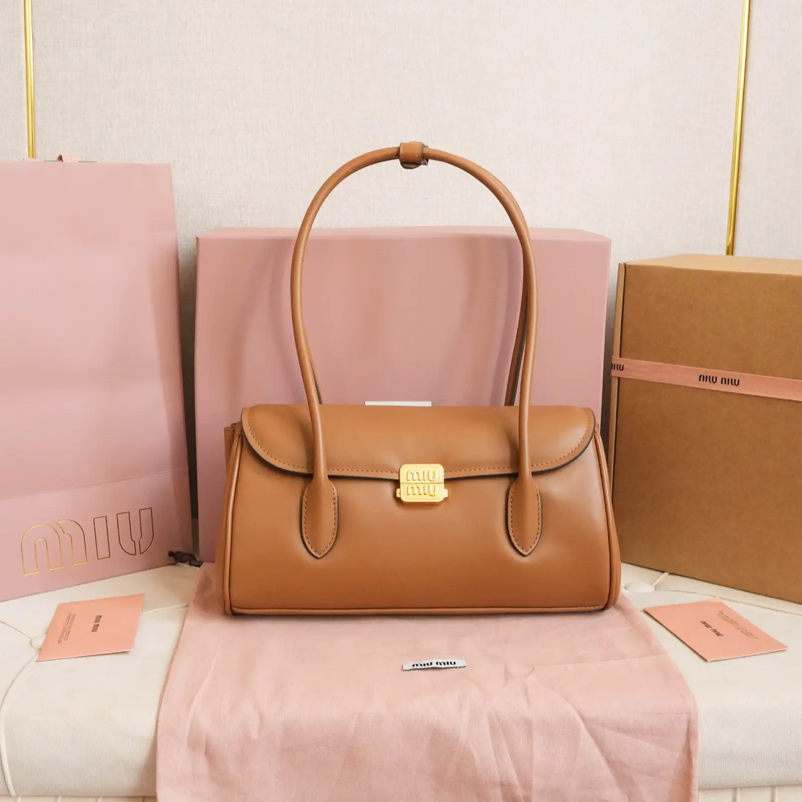 Miu Miu Caramel Leather Shoulder Bag image 1
