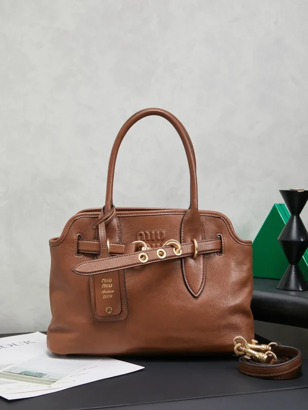 Miu Miu Brown Nappa Leather Top Handle Bag image 1