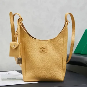 Miu Miu Yellow Leather Shoulder Bag with Mini Pouch Charm image 1