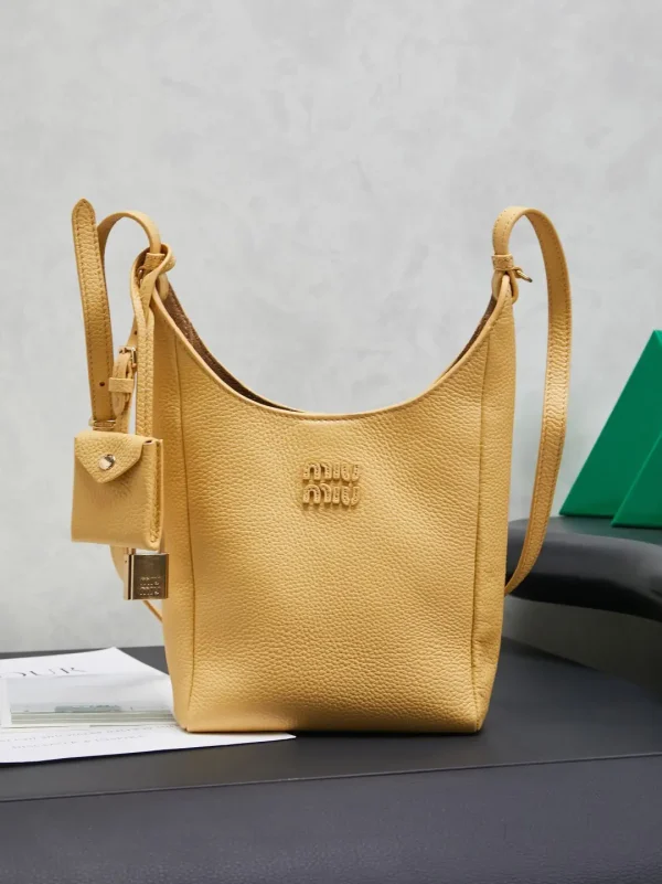 Miu Miu Yellow Leather Shoulder Bag with Mini Pouch Charm image 1