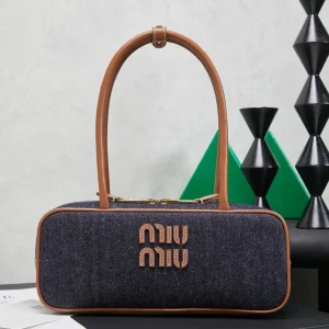 Miu Miu Denim with Brown Leather Trim Bowling Bag image 1