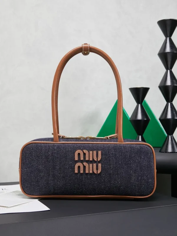 Miu Miu Denim with Brown Leather Trim Bowling Bag image 1