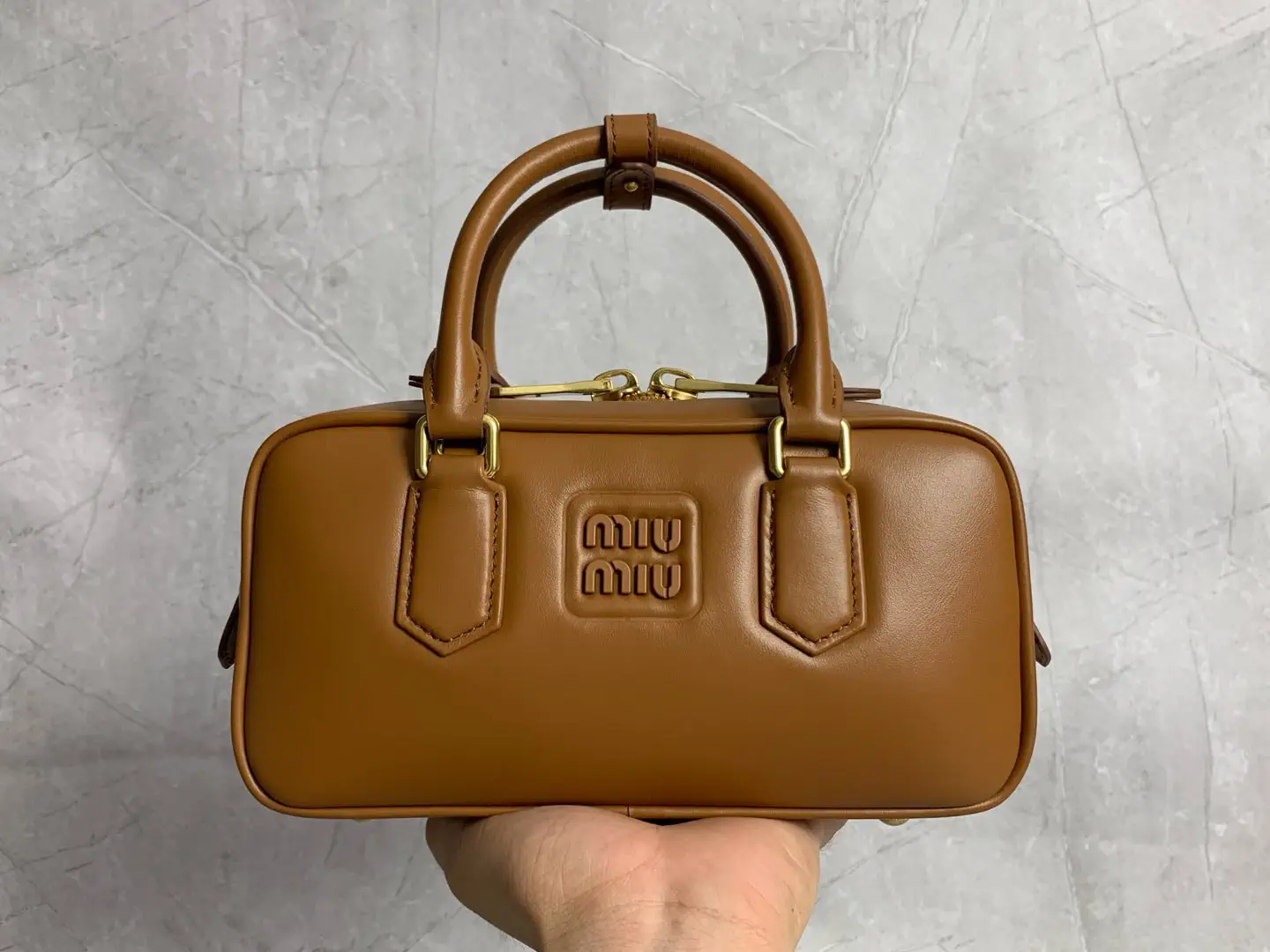 Miu Miu Cognac Leather Top Handle Bag image 1