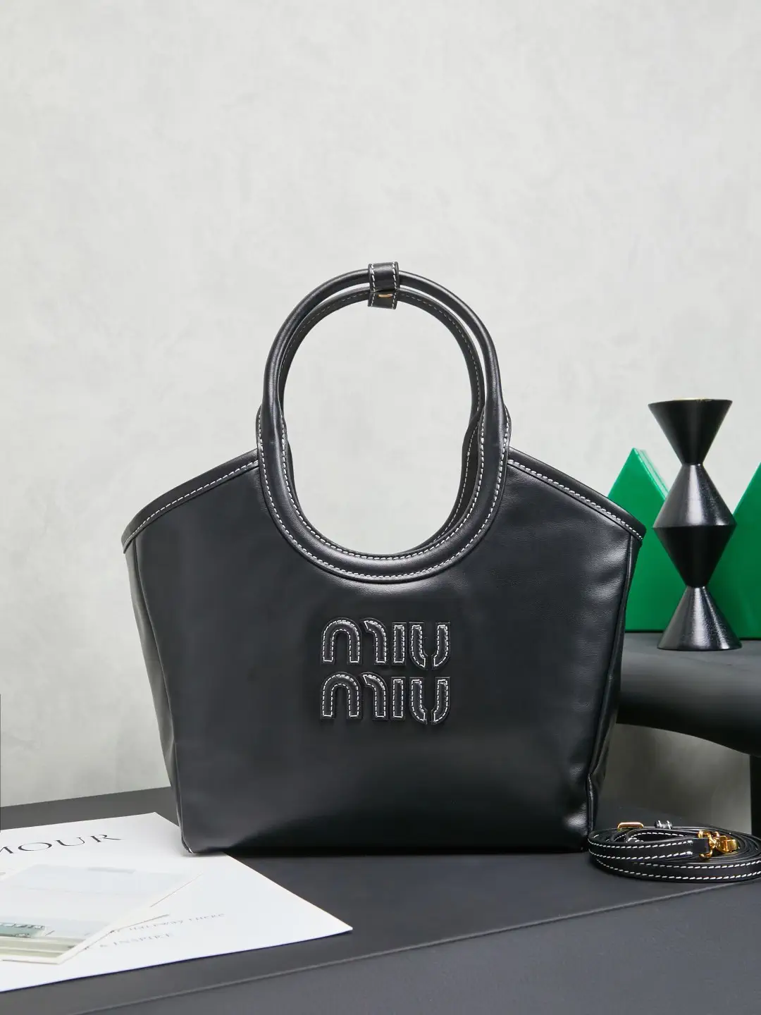 Miu Miu Black Leather Tote Bag image 1