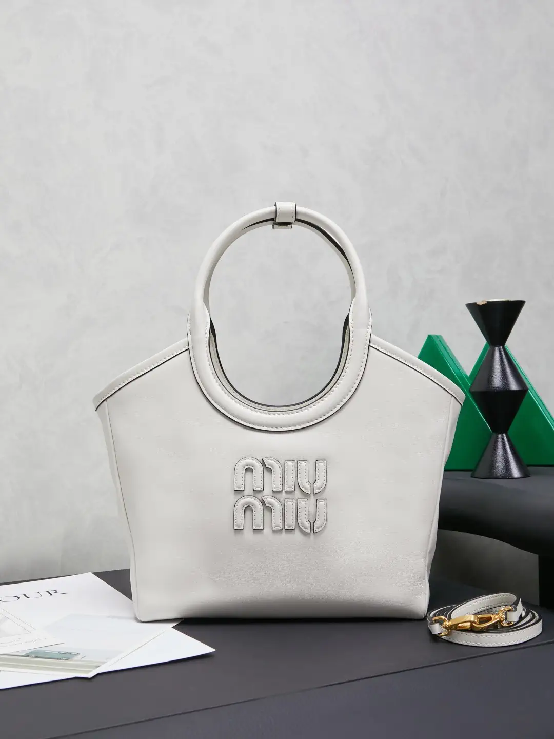 Miu Miu White Leather Tote Bag with Adjustable Shoulder Strap image 1
