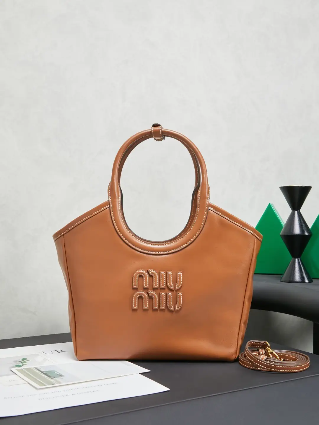 Miu Miu Leather Tote Bag with Adjustable Shoulder Strap image 1