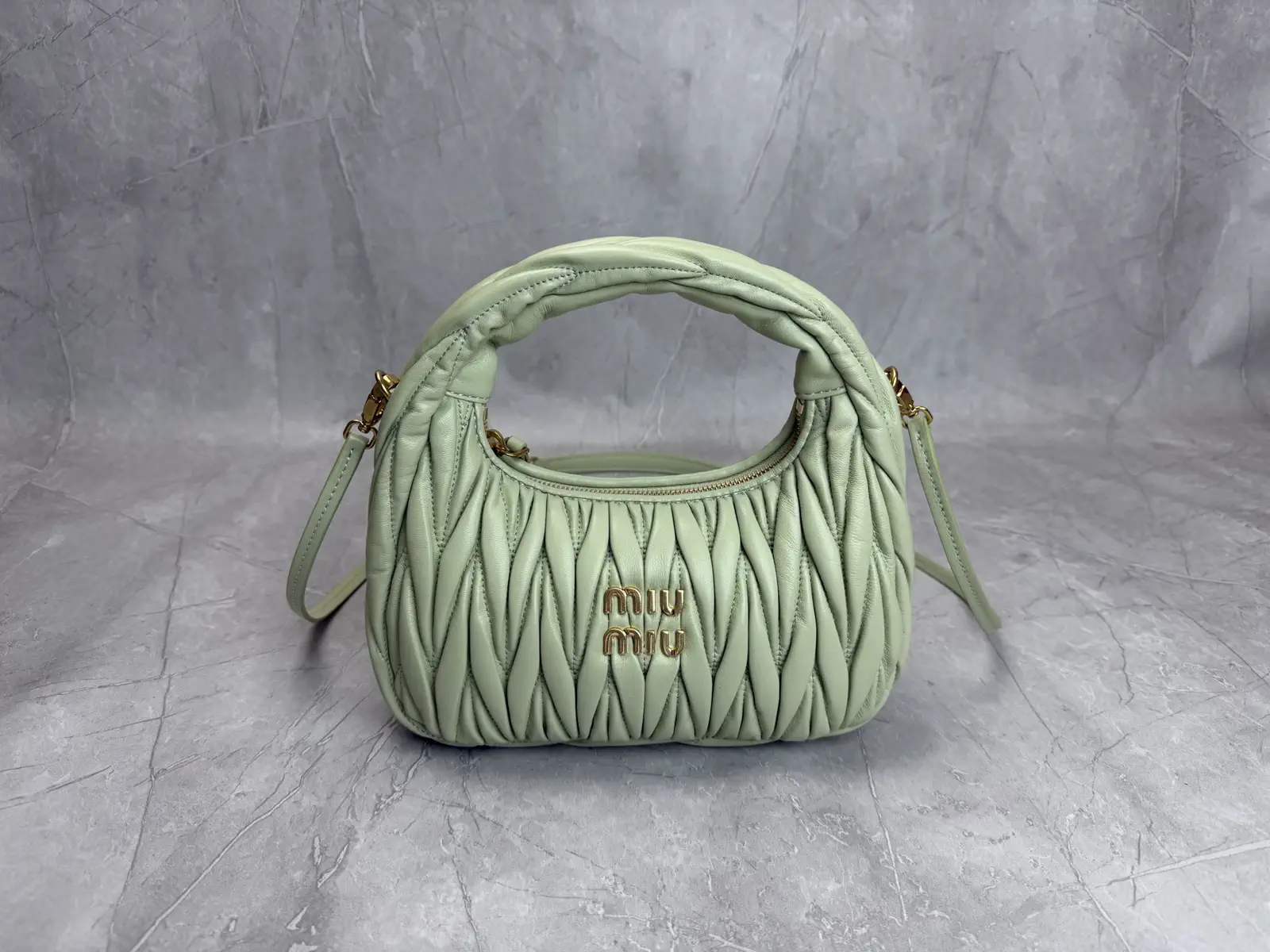 Miu Miu Sage Green Quilted Top Handle Bag image 1