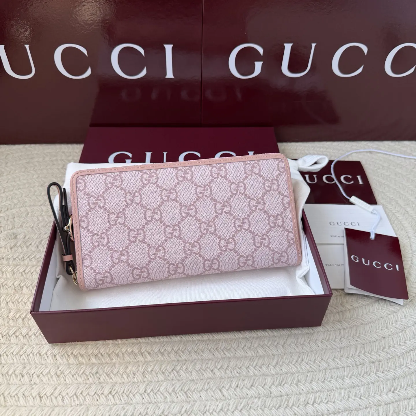 Gucci Pink Monogram Zip Around Wallet image 1