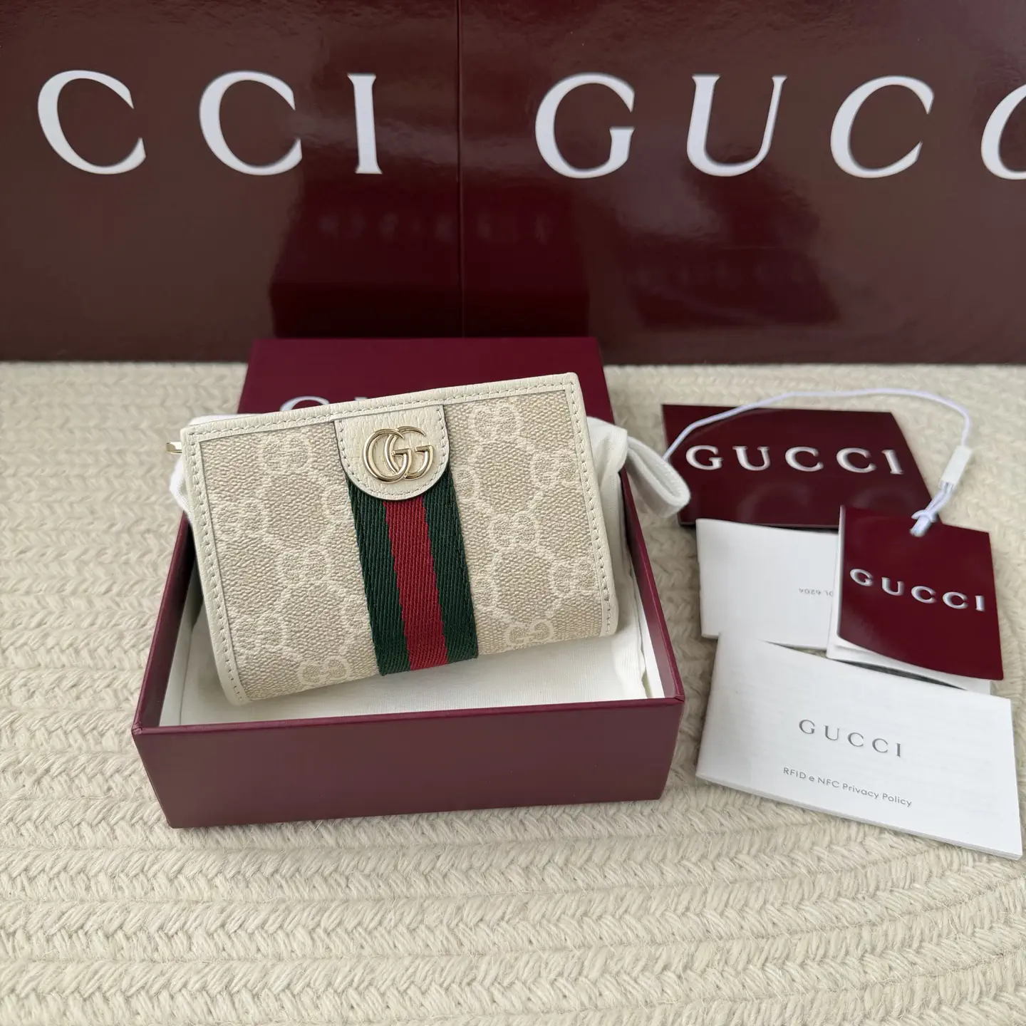 Gucci Oatmeal Monogram Web Stripe Wallet image 1