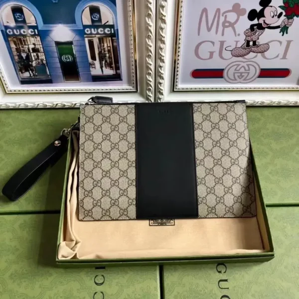 Gucci Monogram Canvas with Leather Panel Clutch image 1