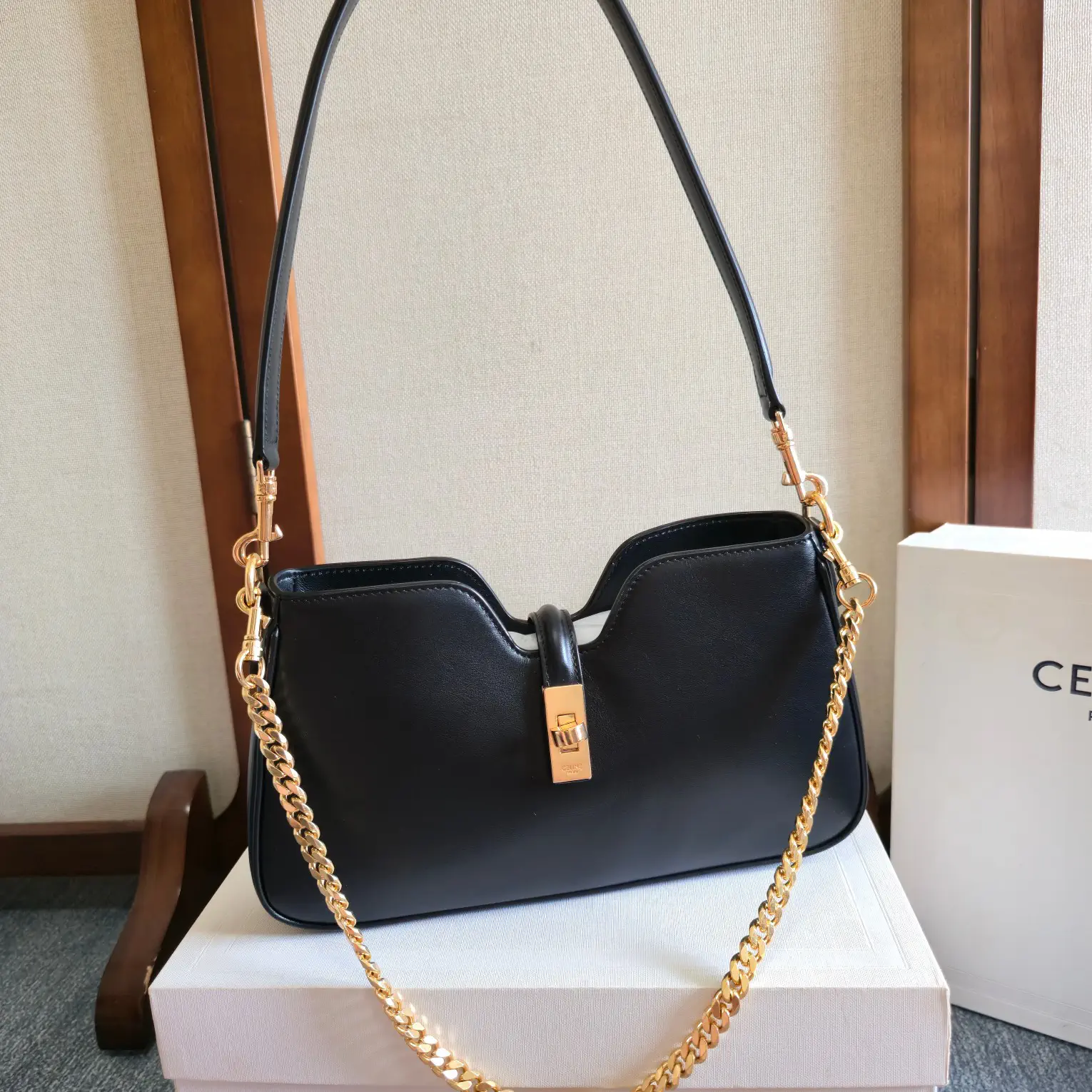 CELINE Black Camille Shoulder Bag with Gold Hardware image 1