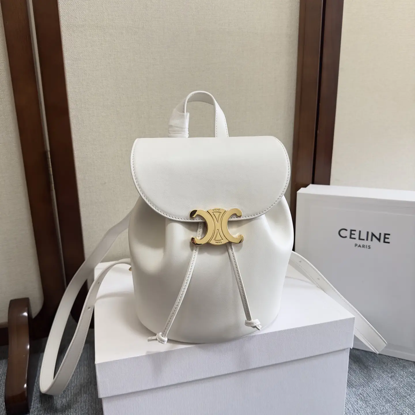 CELINE White Leather Backpack image 1