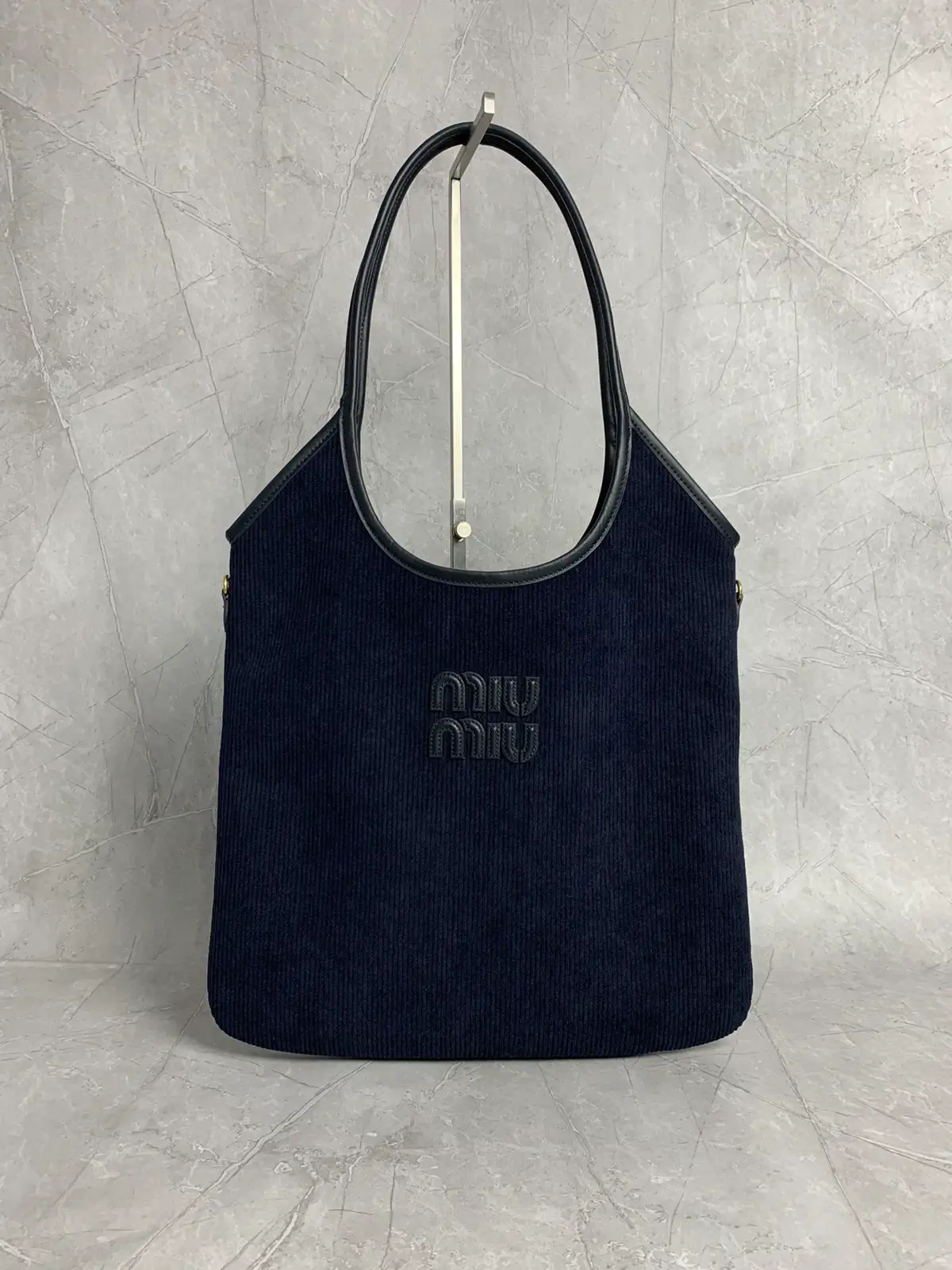 Miu Miu Navy Corduroy Tote Bag image 1