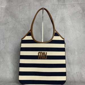 Miu Miu Striped Canvas Tote Bag image 1