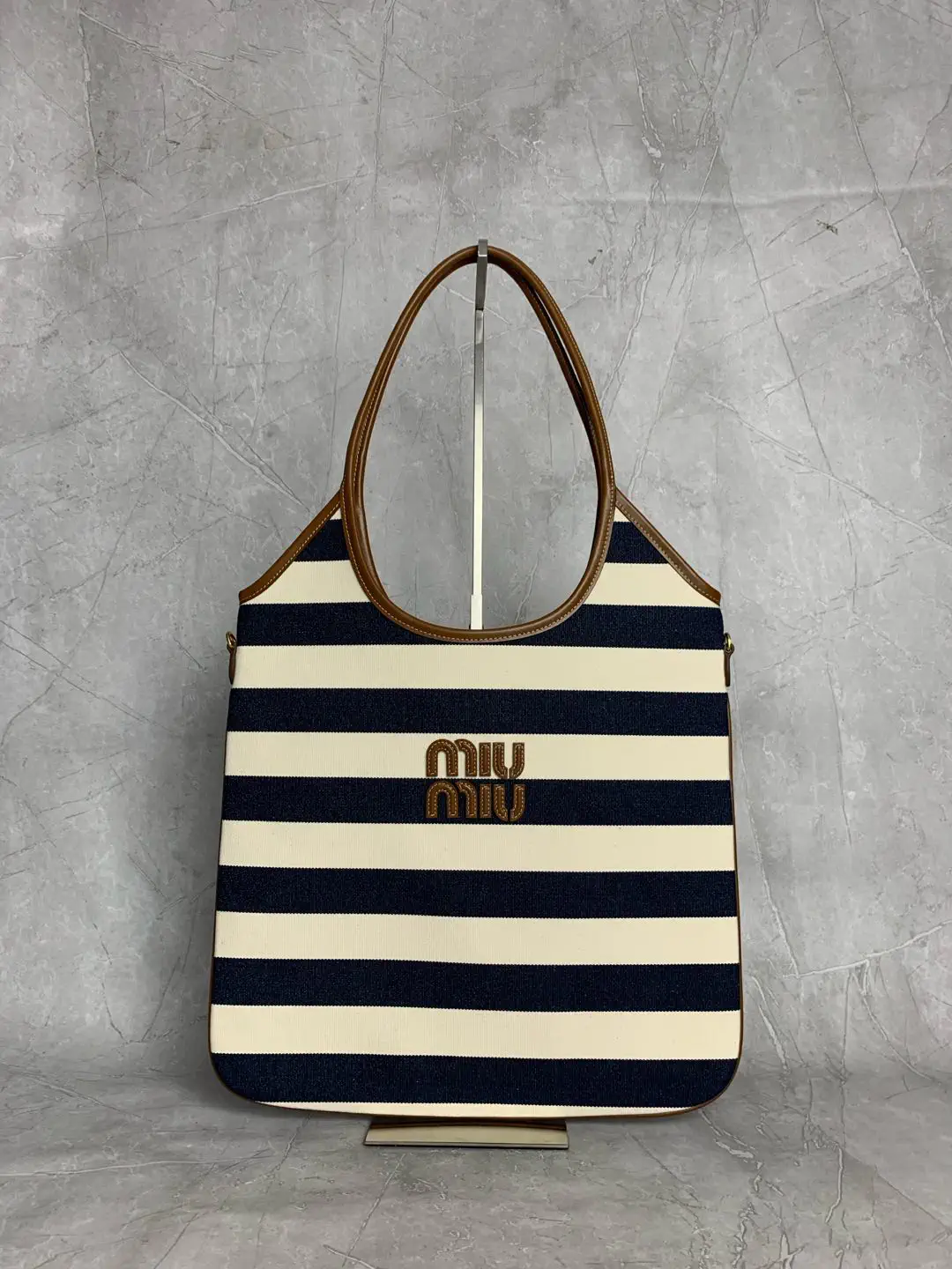 Miu Miu Striped Canvas Tote Bag image 1