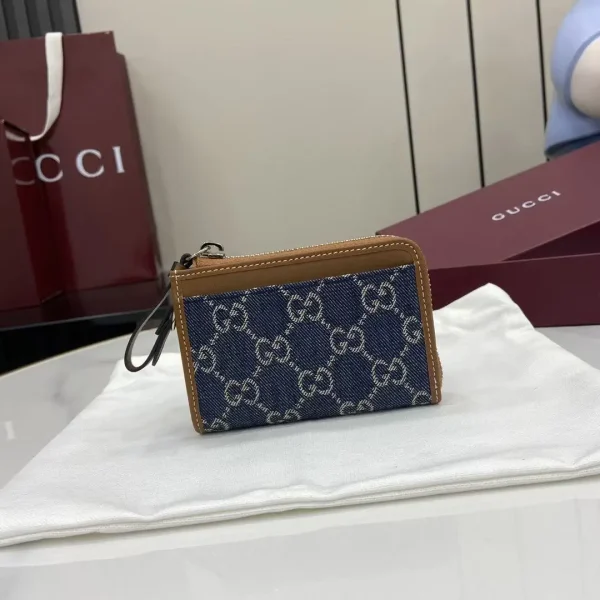 Gucci GG Emblem Denim Card Holder with Leather Wrist Strap image 1