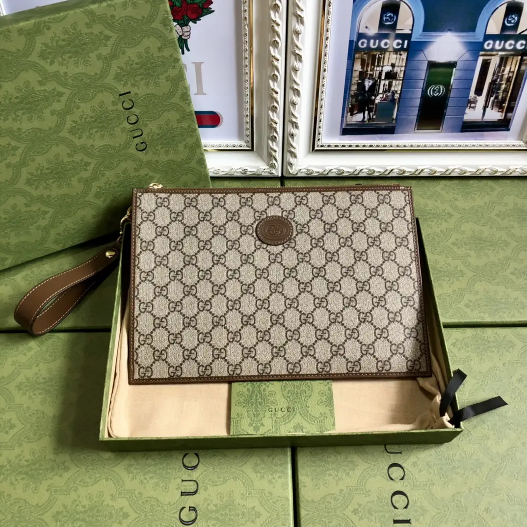 Gucci Monogram Canvas Clutch with Interlocking G Patch image 1