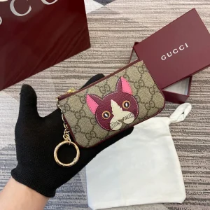 Gucci Cat Applique GG Mini Wallet with Key Ring image 1