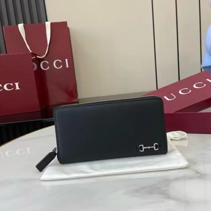 Gucci Horsebit Black Leather Zip Around Wallet image 1