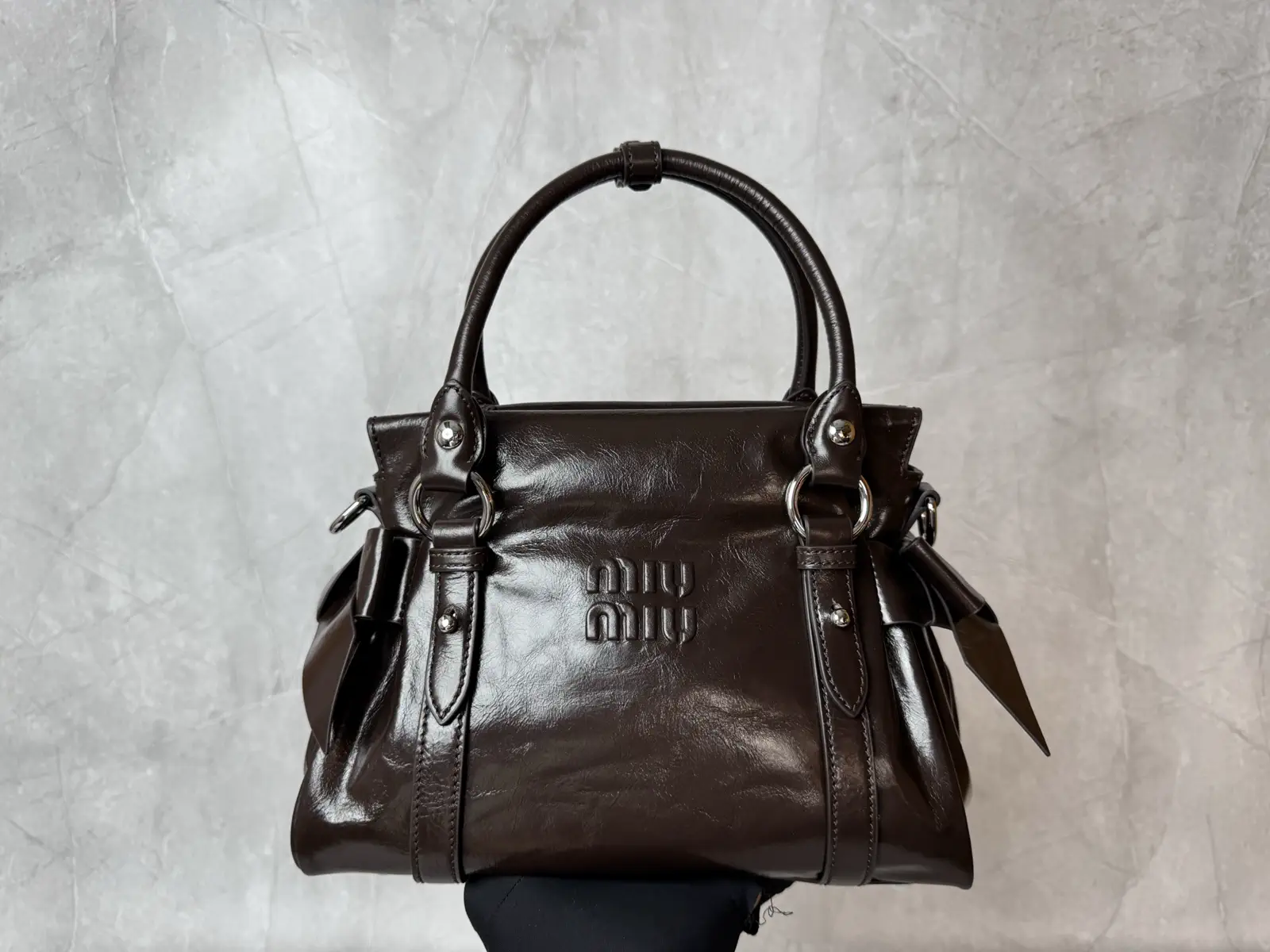 Miu Miu Dark Brown Bow Detail Top Handle Bag image 1
