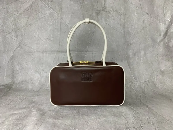 Miu Miu Brown Top Handle Bag with White Trim image 1