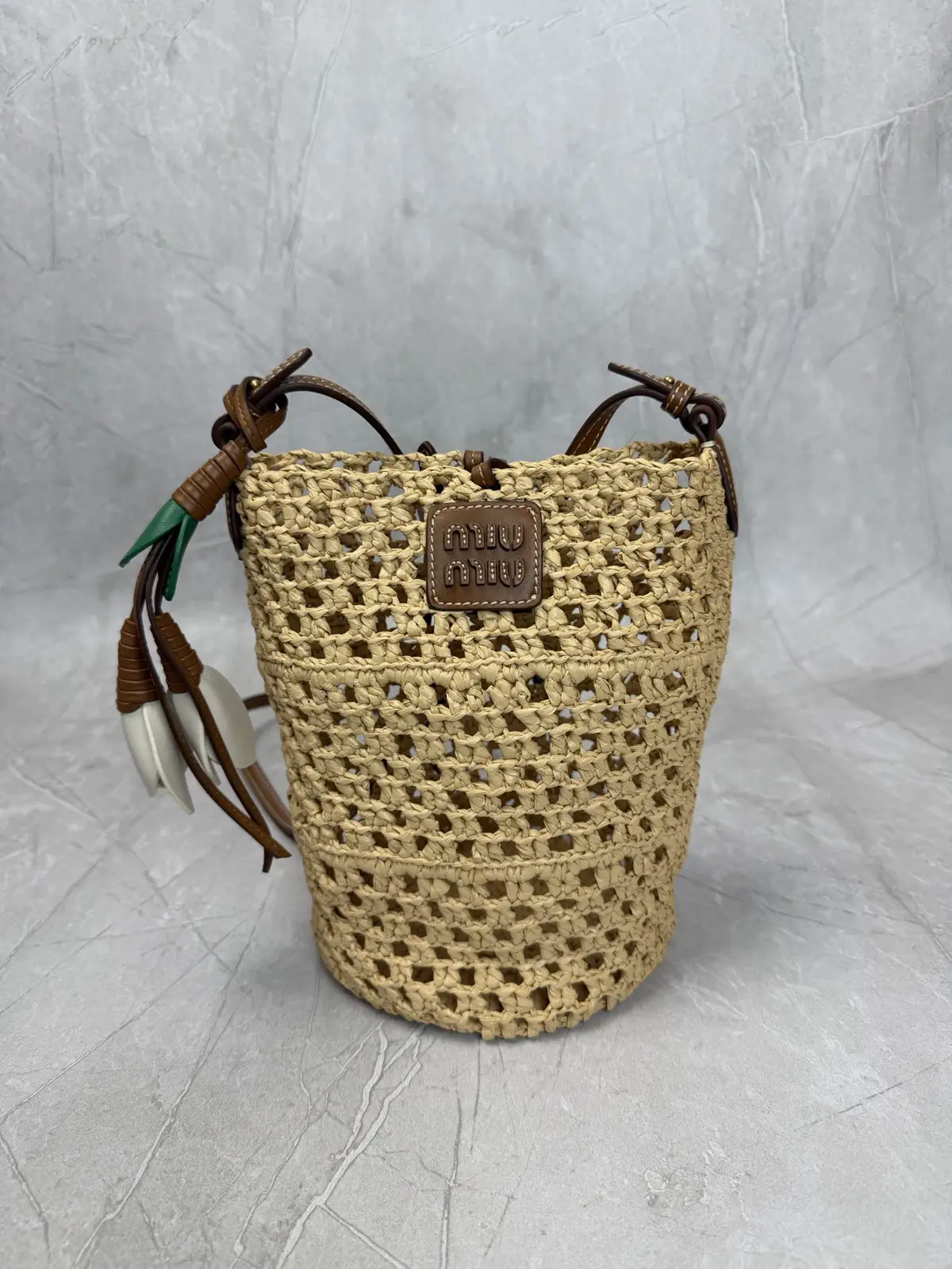 Miu Miu Woven Bucket Bag with Leather Accents image 1