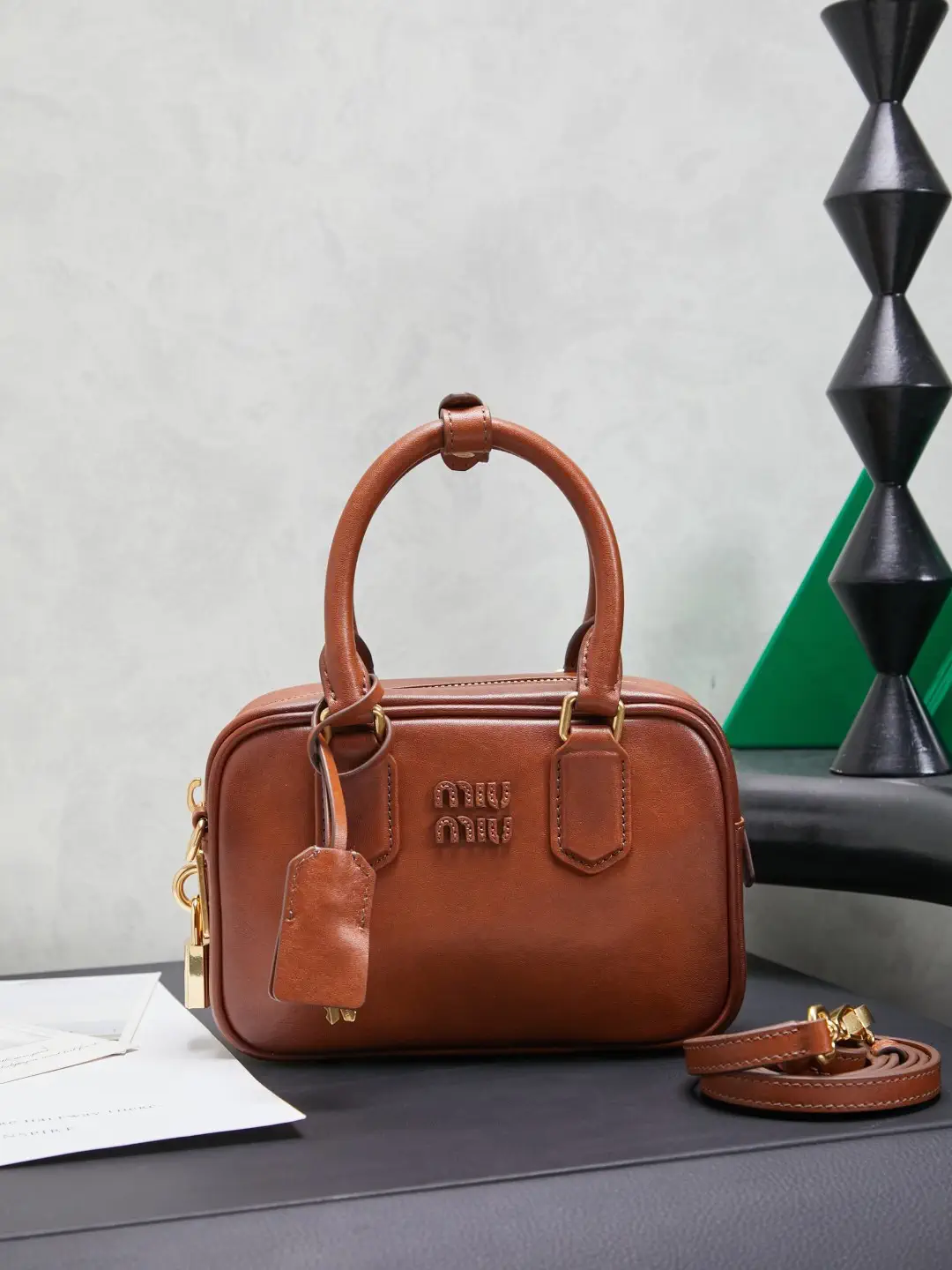 Miu Miu Brown Leather Top Handle Bag image 1