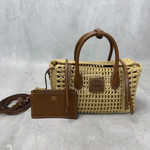 Miu Miu Woven Top Handle Bag with Leather Trim image 1