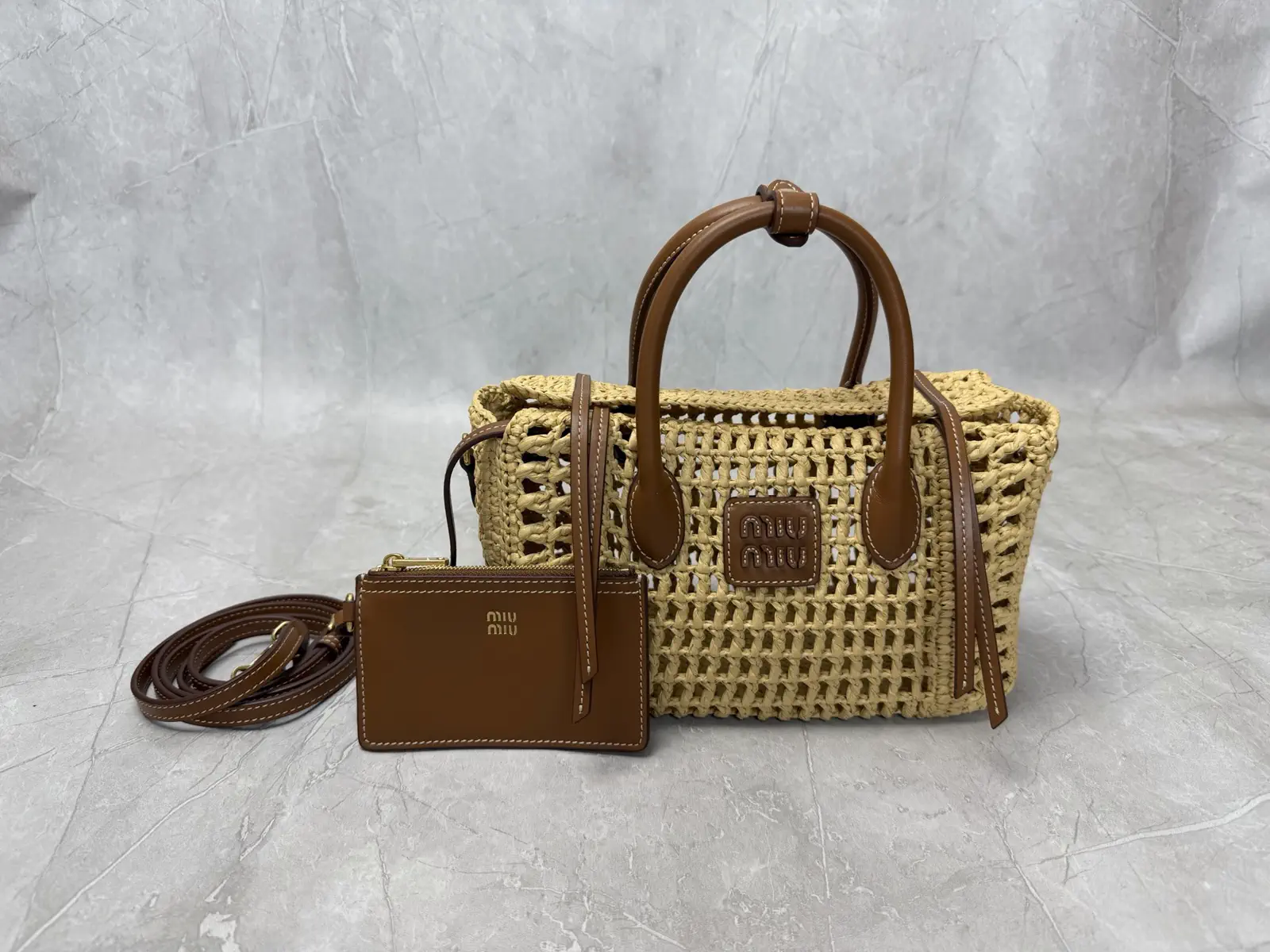 Miu Miu Woven Top Handle Bag with Leather Trim image 1