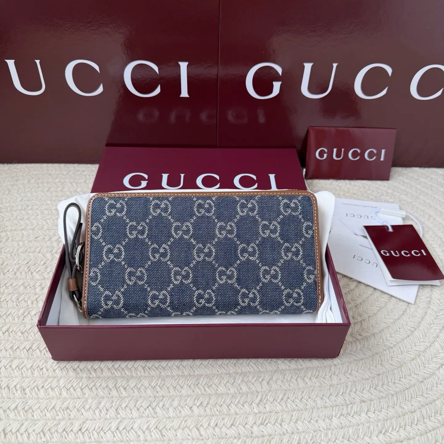 Gucci Monogram Denim Zip Around Wallet image 1