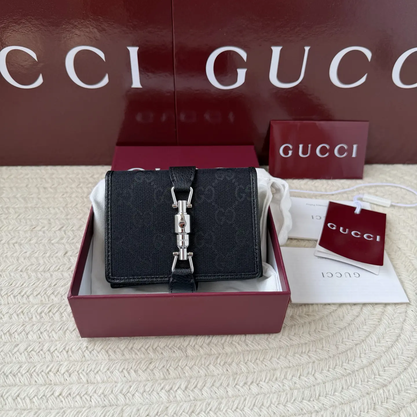 Gucci Black Monogram Canvas Wallet with Horsebit Closure image 1