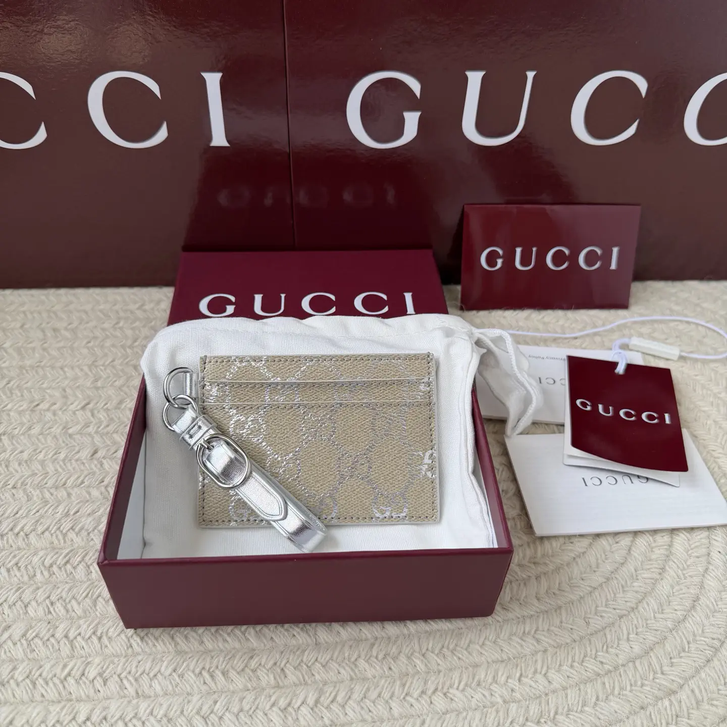 Gucci Monogram Card Holder with Silver Strap image 1
