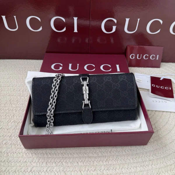 Gucci Black Monogram Canvas Wallet with Chain image 1