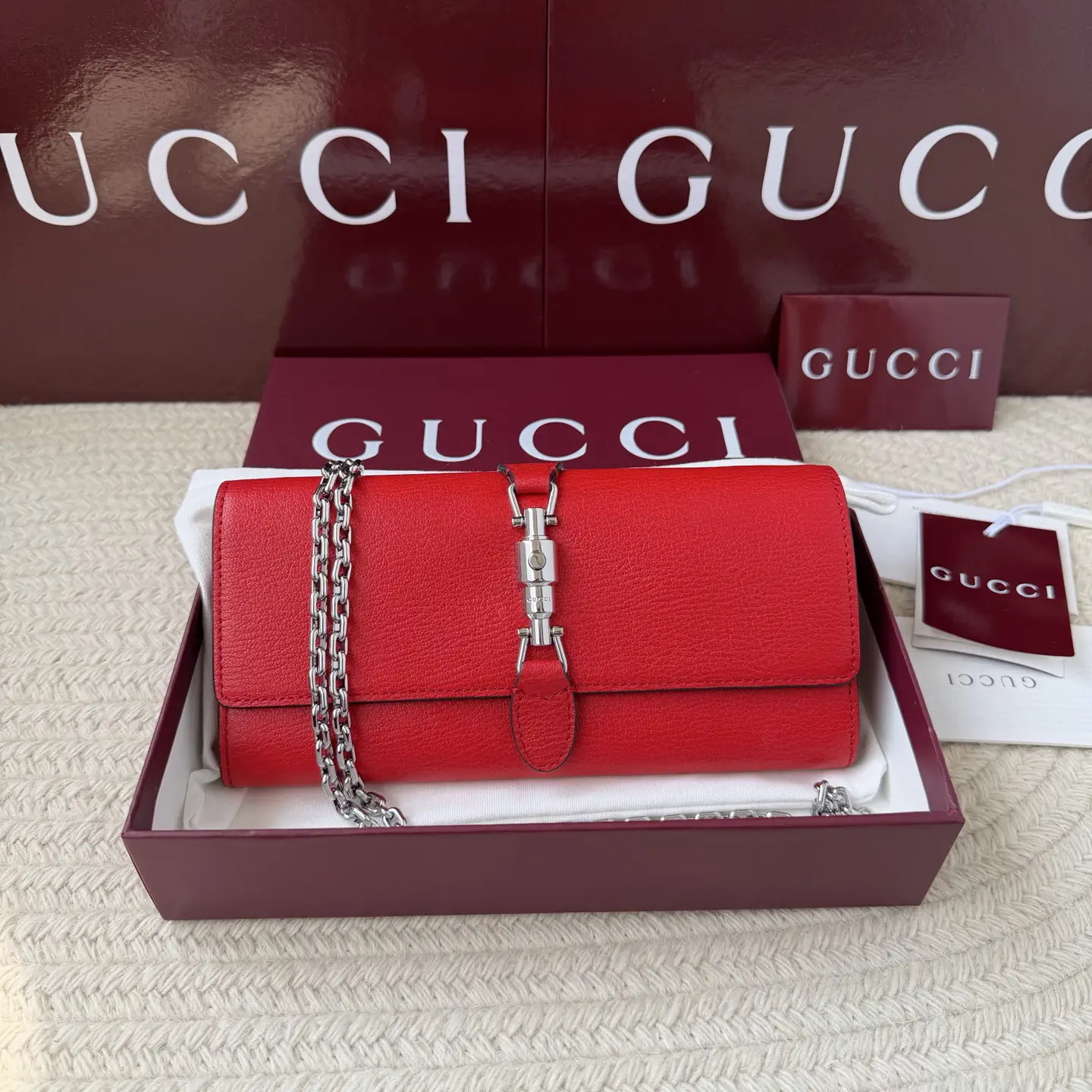 Gucci Red Chain Wallet with Horsebit Closure image 1