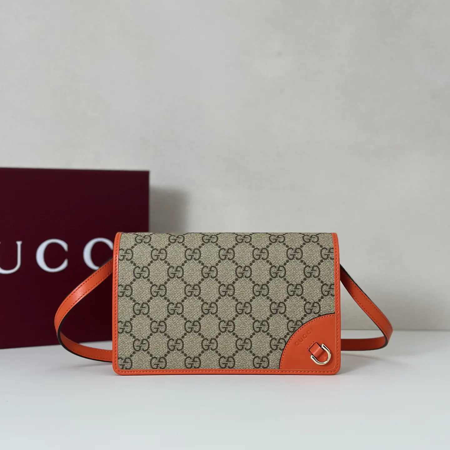 Gucci Monogram Crossbody Bag with Orange Trim image 1