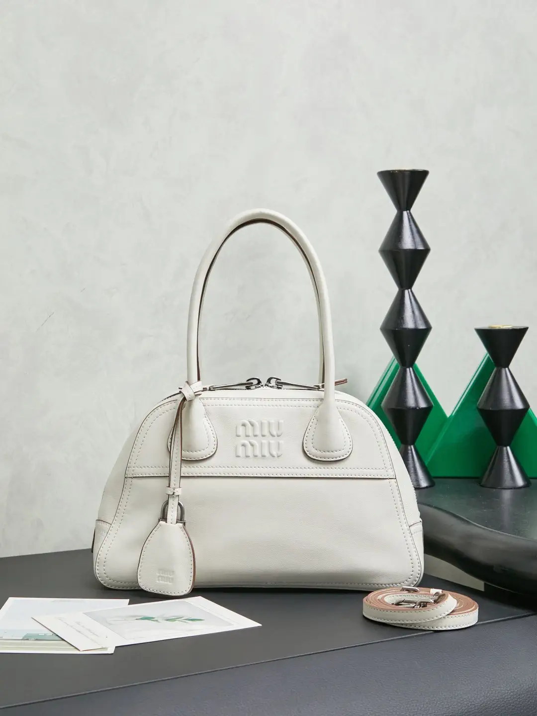 Miu Miu White Leather Top Handle Bag image 1