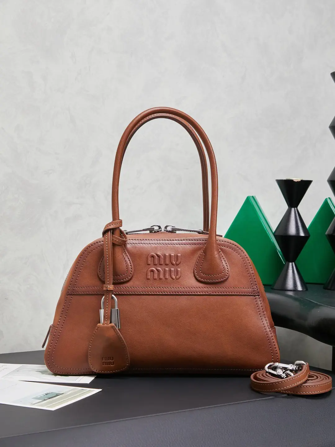 Miu Miu Brown Leather Top Handle Bag image 1