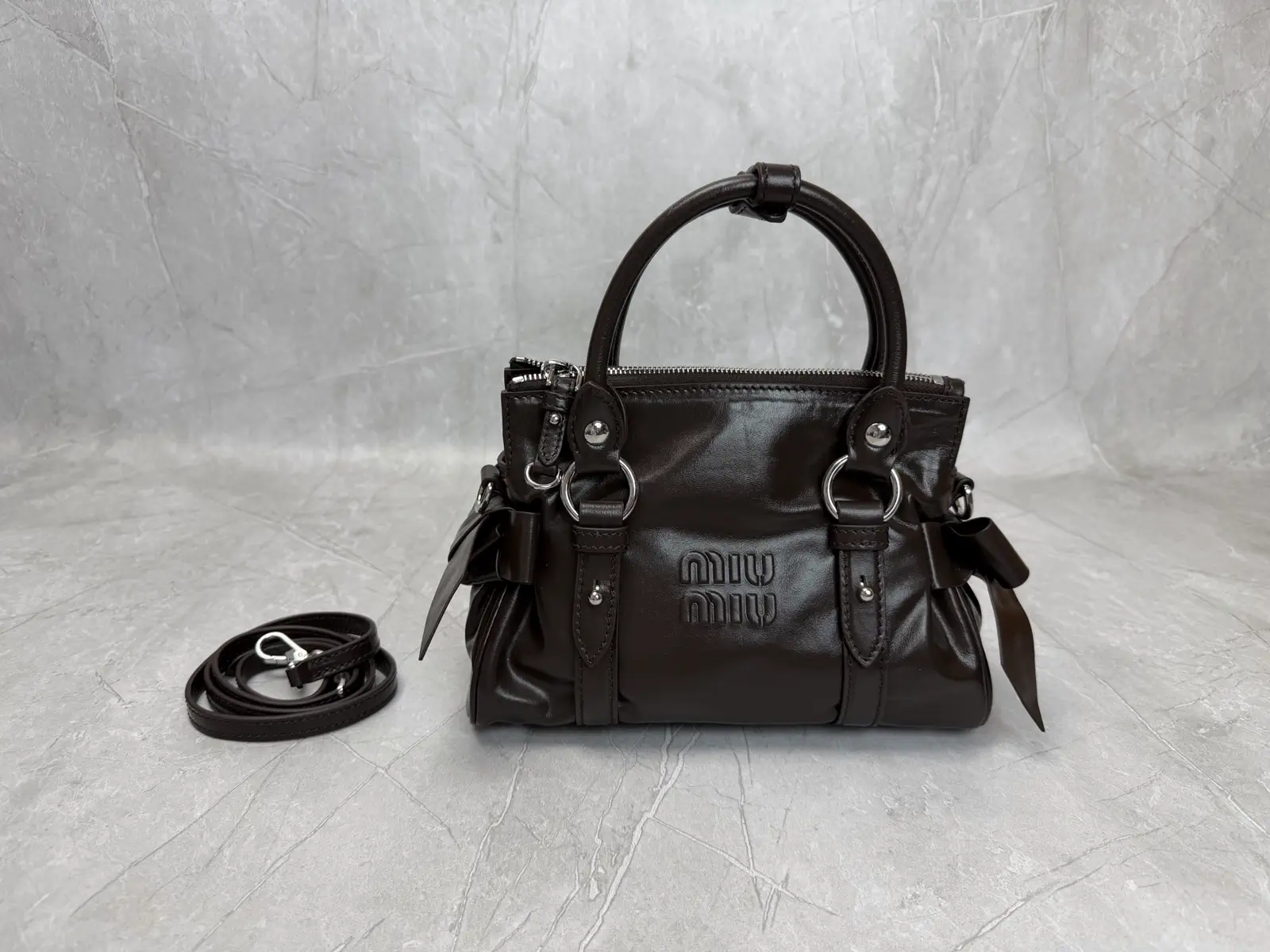 Miu Miu Dark Brown Bow Detail Top Handle Bag image 1
