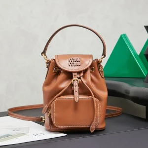 Miu Miu Brown Leather Mini Bucket Bag image 1