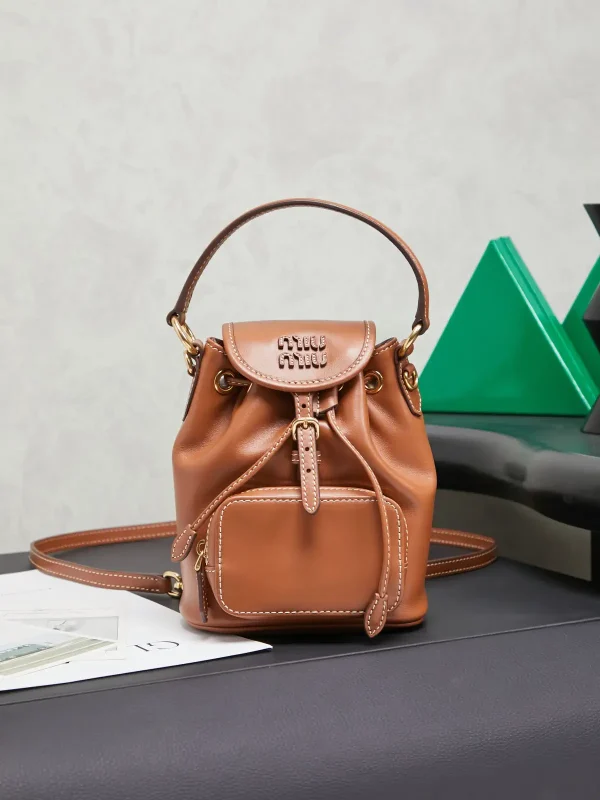 Miu Miu Brown Leather Mini Bucket Bag image 1