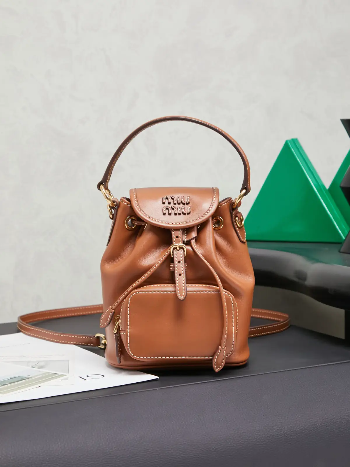 Miu Miu Brown Leather Mini Bucket Bag image 1