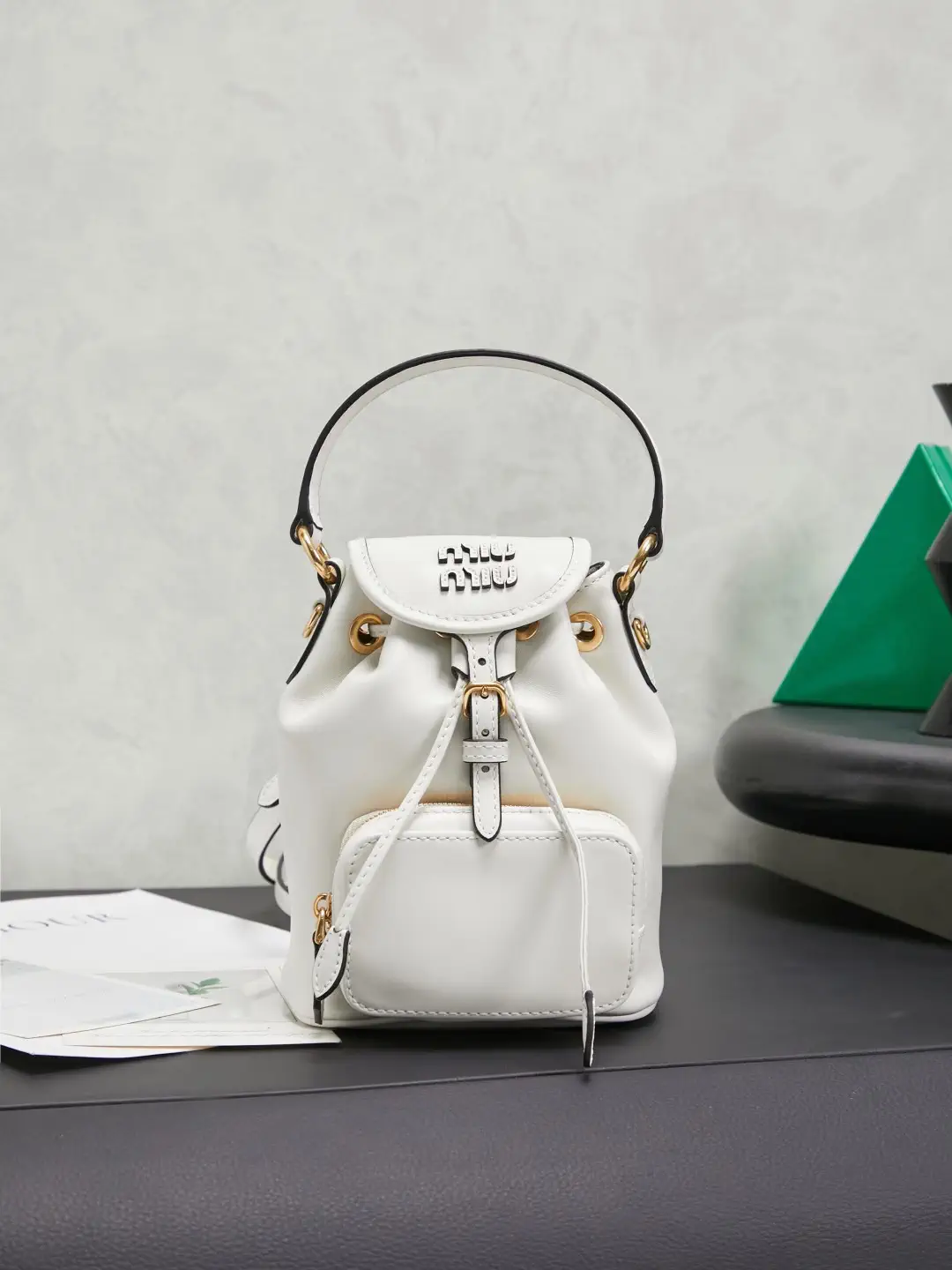 Miu Miu White Mini Bucket Backpack image 1