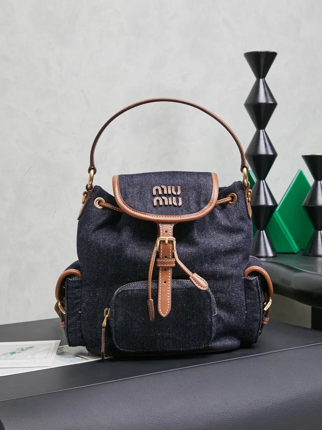 Miu Miu Denim and Leather Trim Backpack image 1