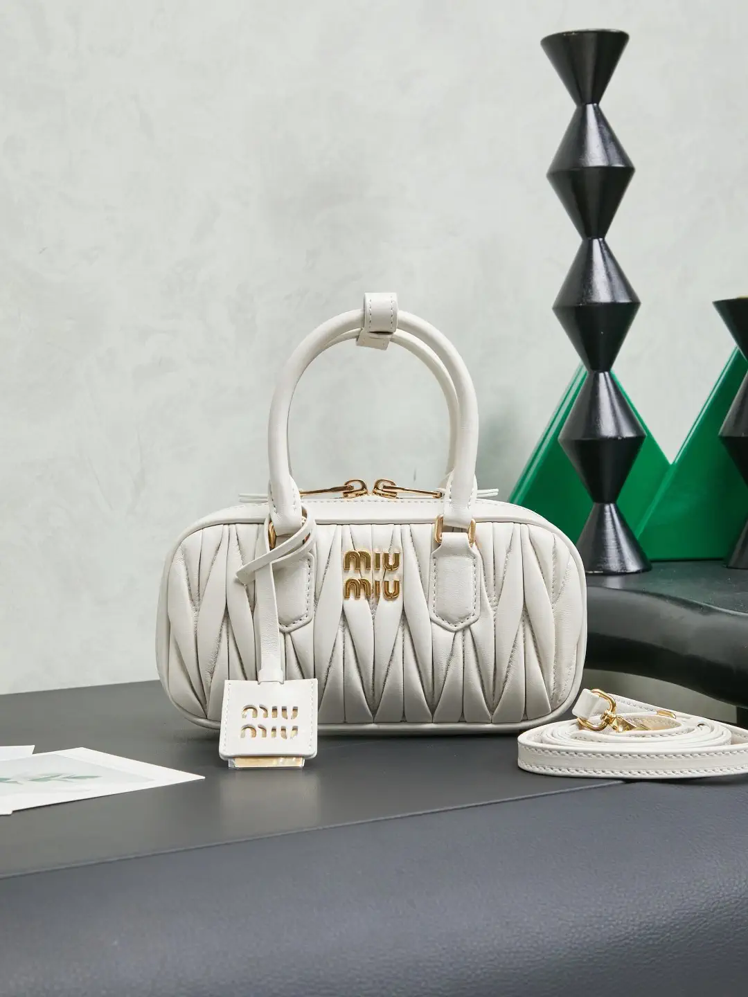 Miu Miu White Quilted Leather Mini Top Handle Bag image 1