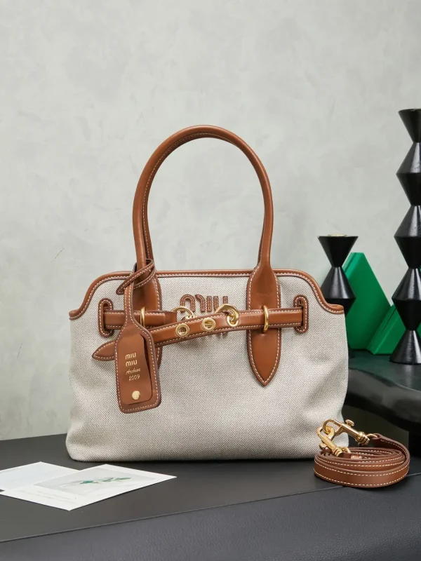 Miu Miu Canvas and Leather Top Handle Bag image 1