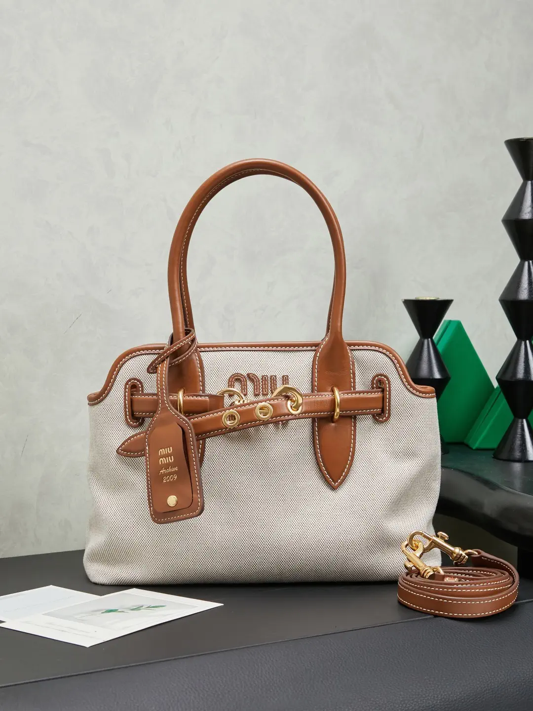 Miu Miu Canvas and Leather Top Handle Bag image 1
