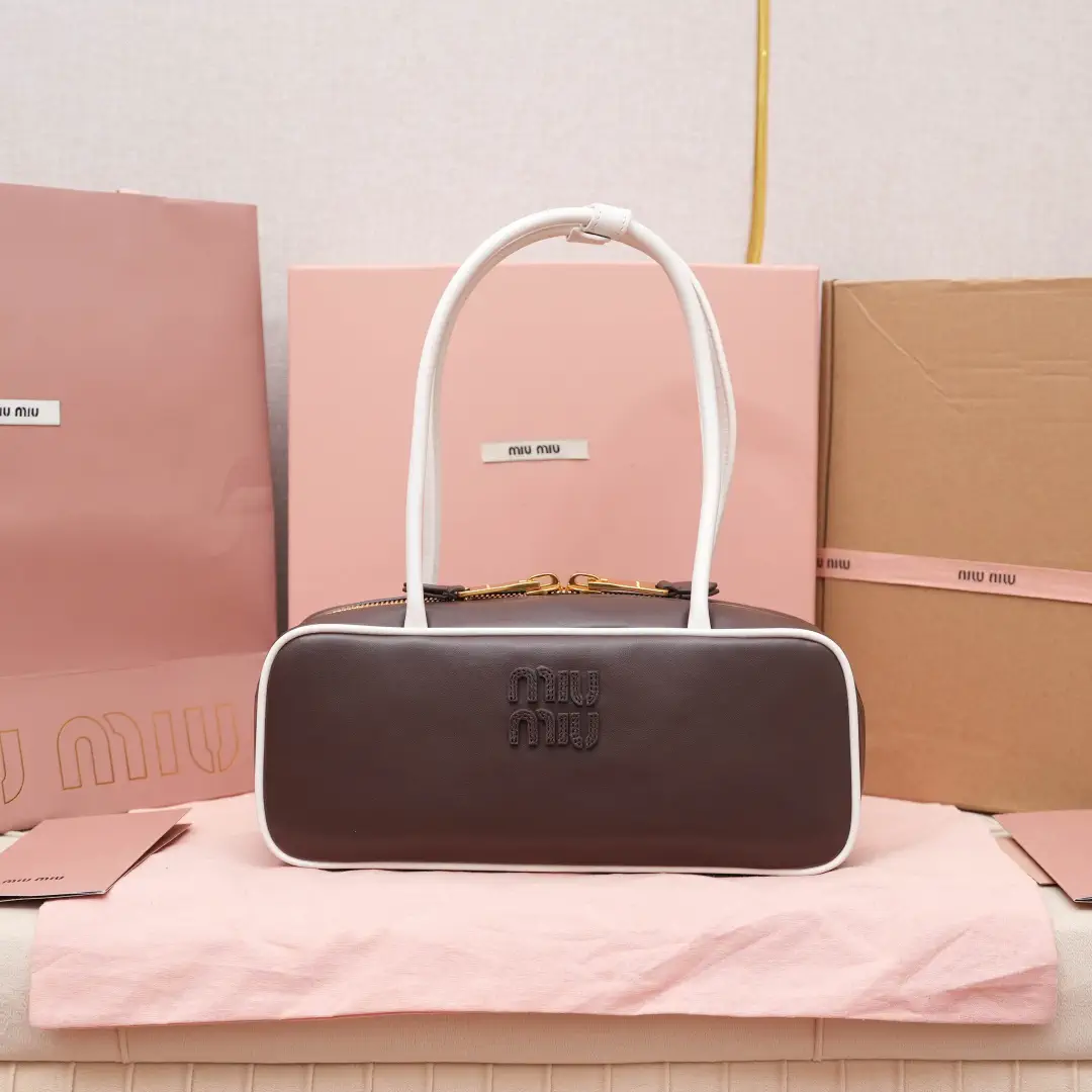 Miu Miu Dark Brown with White Trim Shoulder Bag image 1