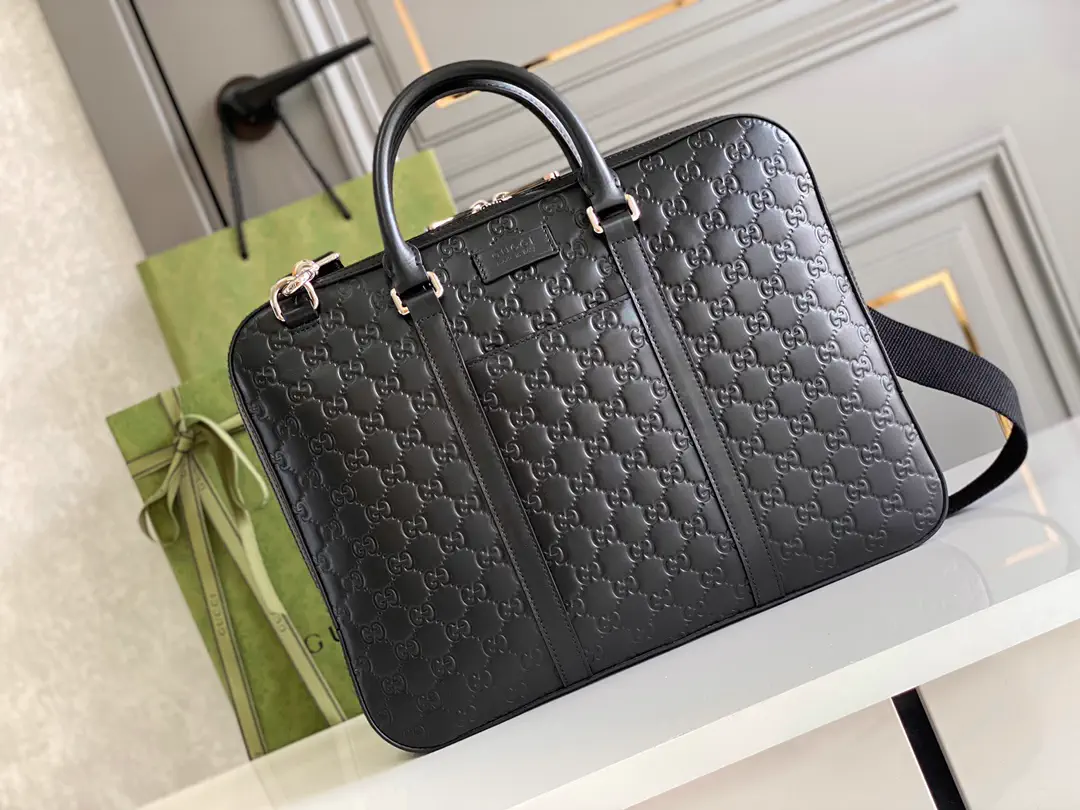 Gucci Black Embossed Briefcase Bag image 1