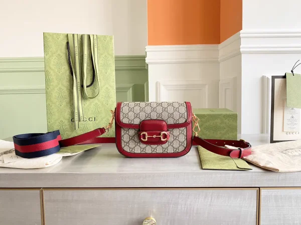 Gucci Horsebit 1955 Mini Bag with Red Trim and Interlocking G Pattern image 1